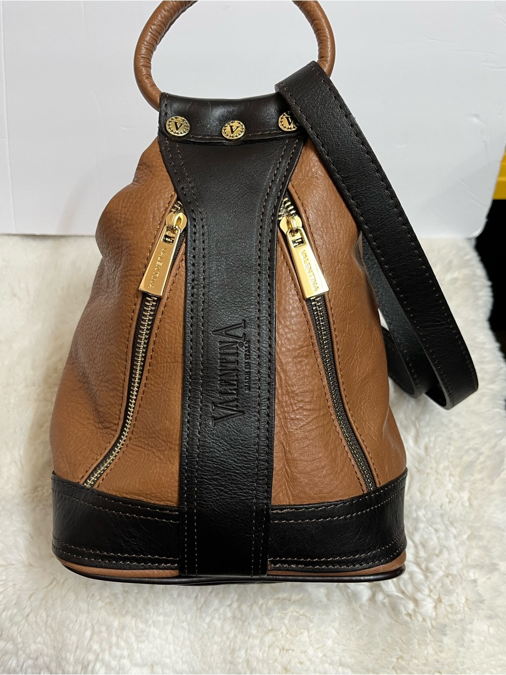 Valentina Two-Tone Brown and Black Leather Crossbody Sling Bag